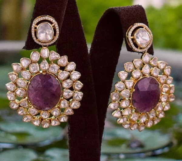 925 Silver Karniti Polki Drop Earrings - Amrrutam Jewellery