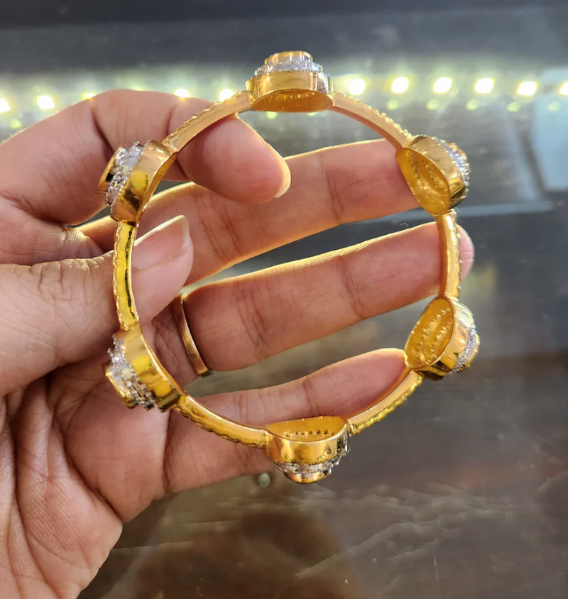 925 Silver Piraha CZ Polki Bangle - Amrrutam Jewellery
