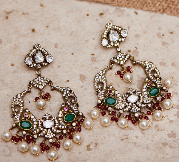 925 Silver Veera Victorian Polki Earring - Amrrutam Jewellery