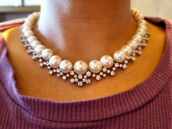 925 Silver Pearl String CZ Necklace - Amrrutam Jewellery