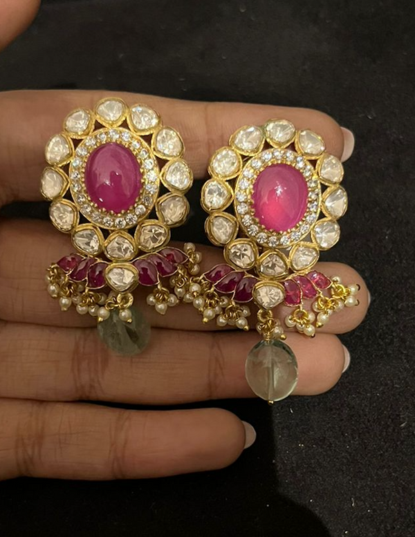 925 Silver Kilavya Ruby Polki Drop Earrings - Amrrutam Jewellery