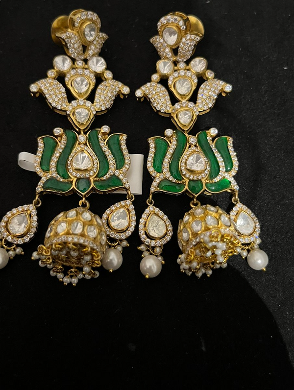925 Silver Kamalpushpa Polki Jhumka Earrings - Amrrutam Jewellery