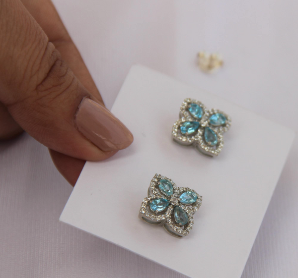 925 Silver Natural Blue Topaz Stud Earrings - Amrrutam Jewellery