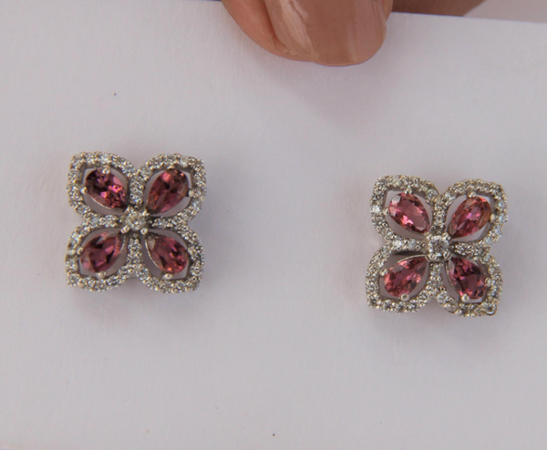 925 Silver Natural Pink Tourmaline Stud Earrings - Amrrutam Jewellery
