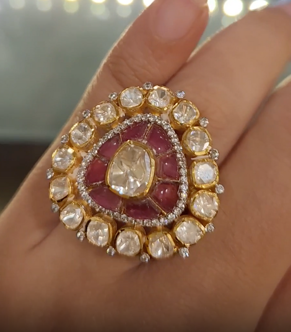 925 Silver Saransh Polki Uttarai Ring - Amrrutam Jewellery