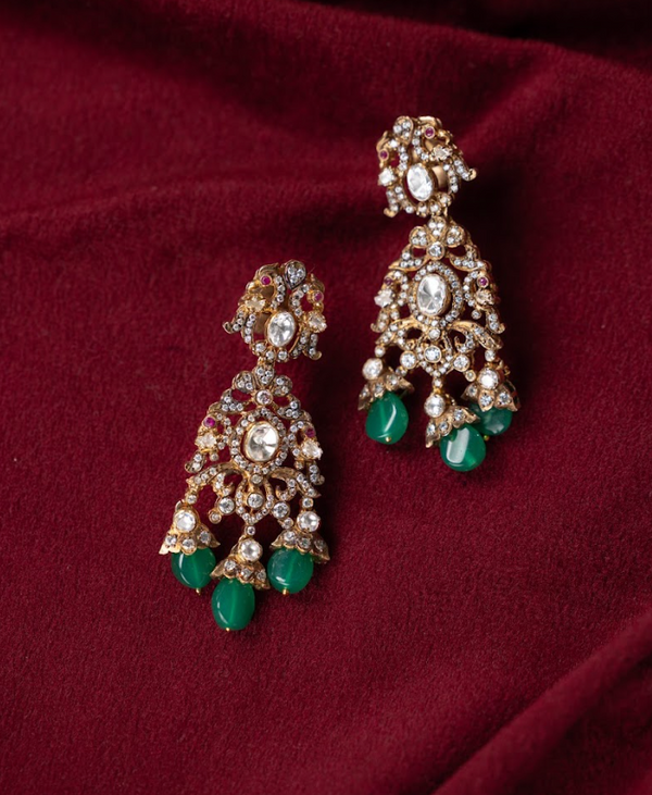 925 Silver Himani Victorian Polki Chandbali Earrings - Amrrutam Jewellery