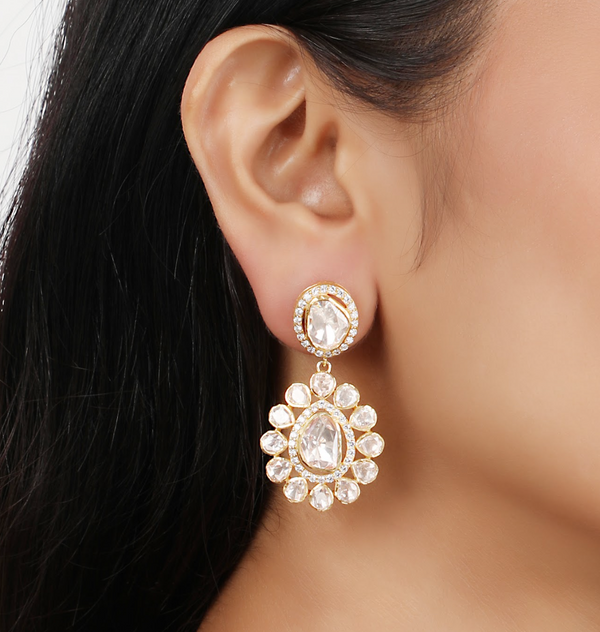 925 Silver Nayana Polki Drop Earrings - Amrrutam Jewellery