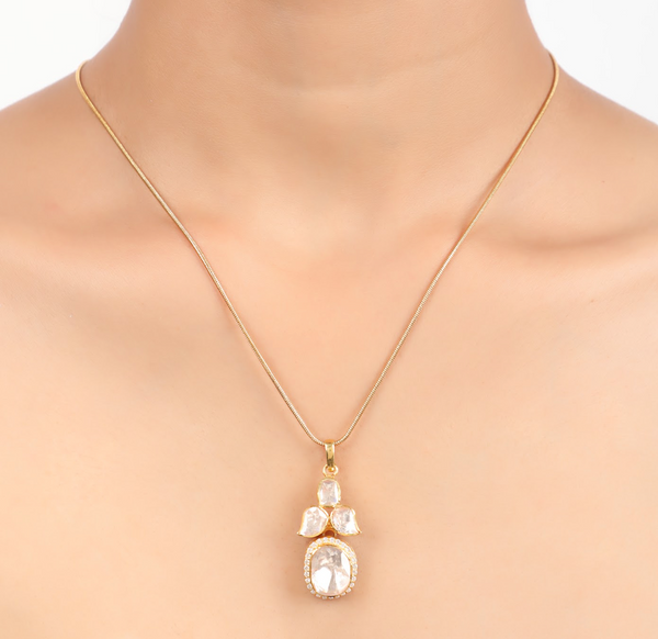 925 Silver Bindya Moissanite Polki Pendant Necklace - Amrrutam Jewellery