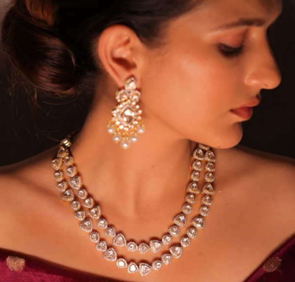 925 Silver Vanishka Polki Drop Earrings - Amrrutam Jewellery
