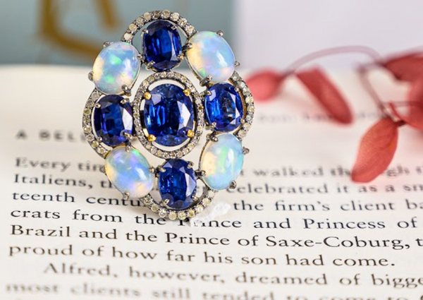 925 Silver Moonstone and Sapphire Cocktail Ring - Amrrutam 