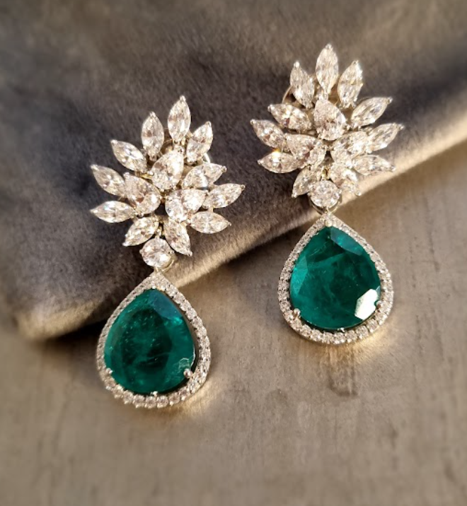925 Silver Amelia Emerald Drop Earrings