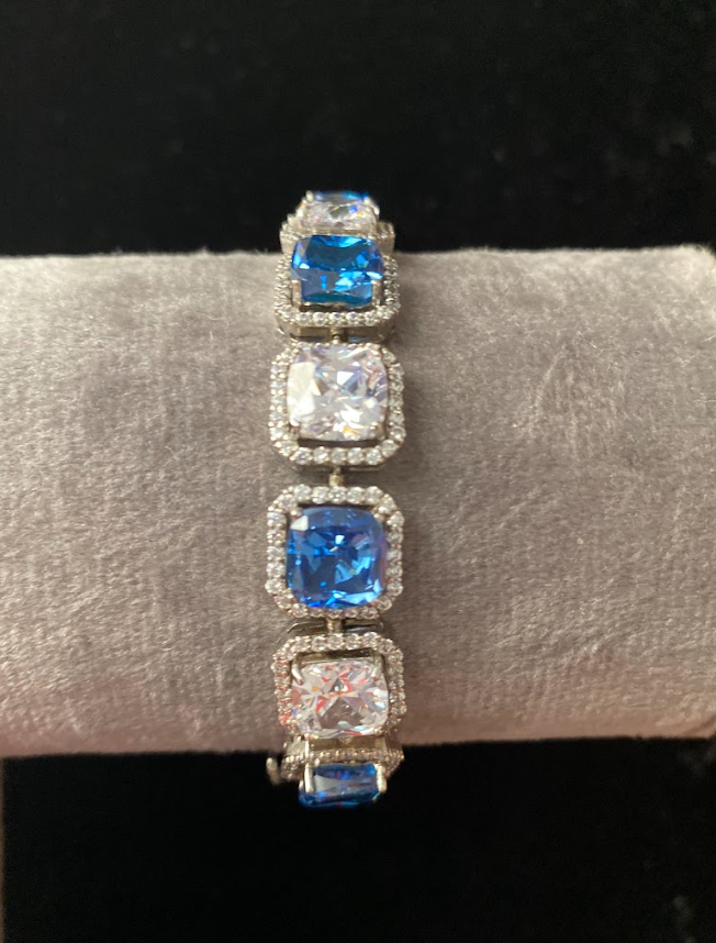 925 Silver Swarovski Blue Boxy Bracelet