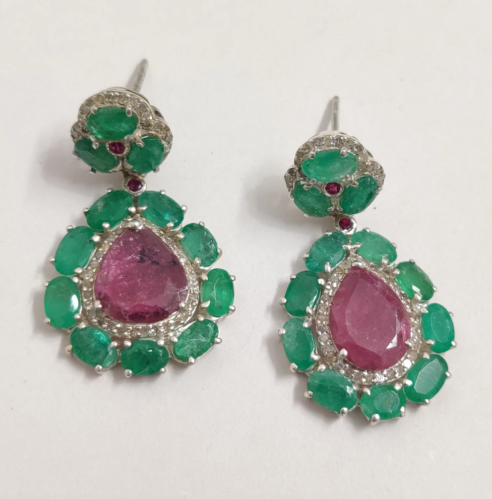 925 Silver Vera Touramline Emerald Earrings