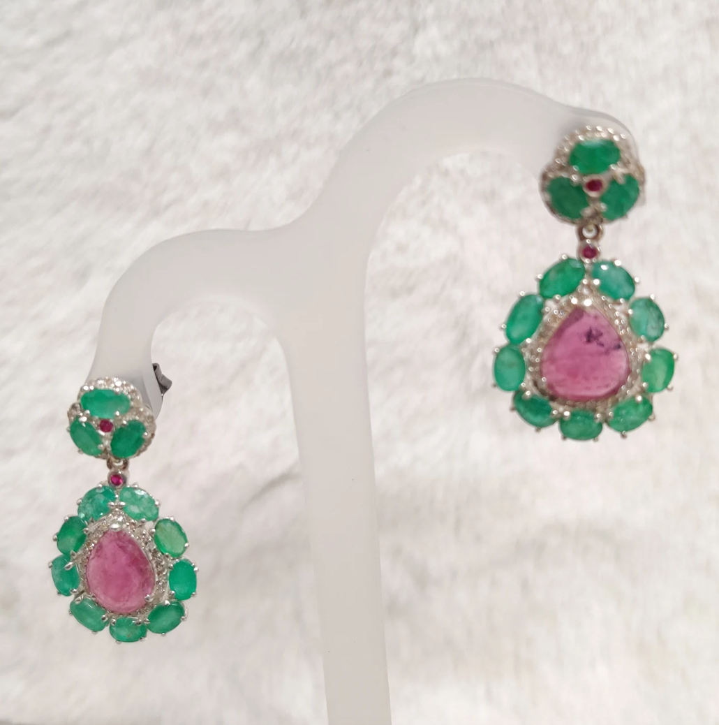 925 Silver Vera Touramline Emerald Earrings