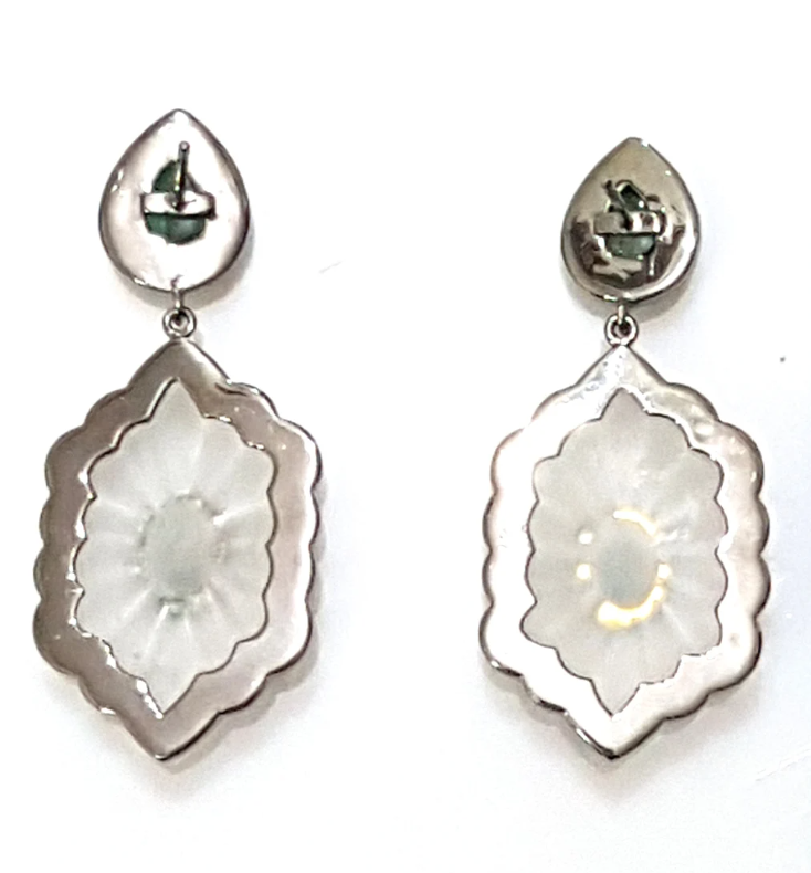 925 Silver Matte Crystal & Emerald Earring
