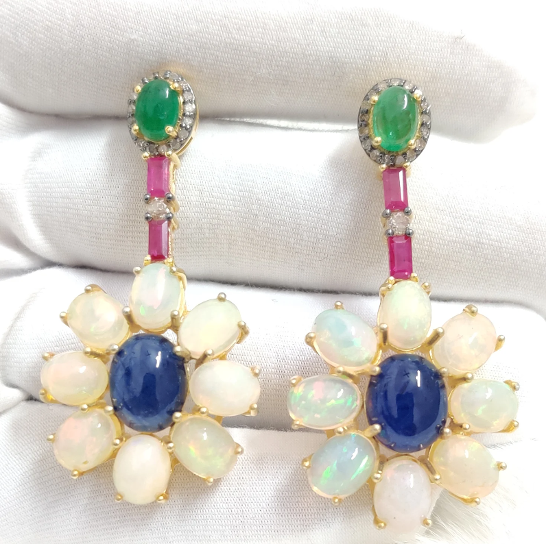 925 Silver Ruby Fire Opal Earrings