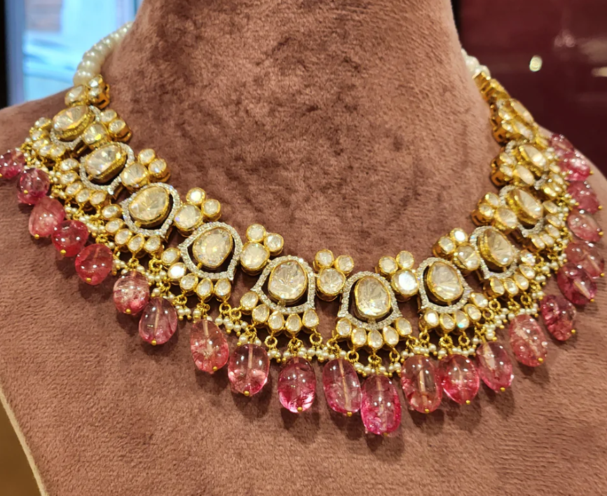 925 Silver Swaran Ruby Wedding Designer Polki Necklace Set