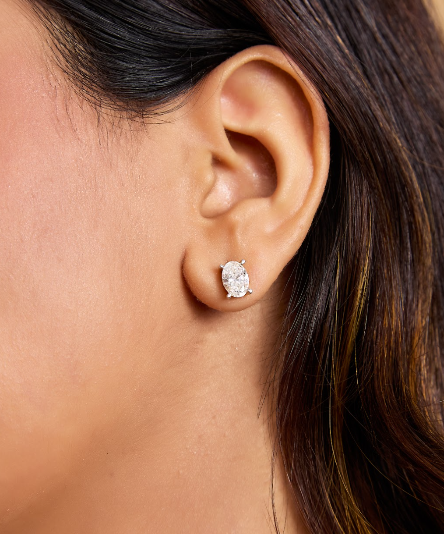 14K Gold 2 CTS Lab-diamond Oval Stud Earring