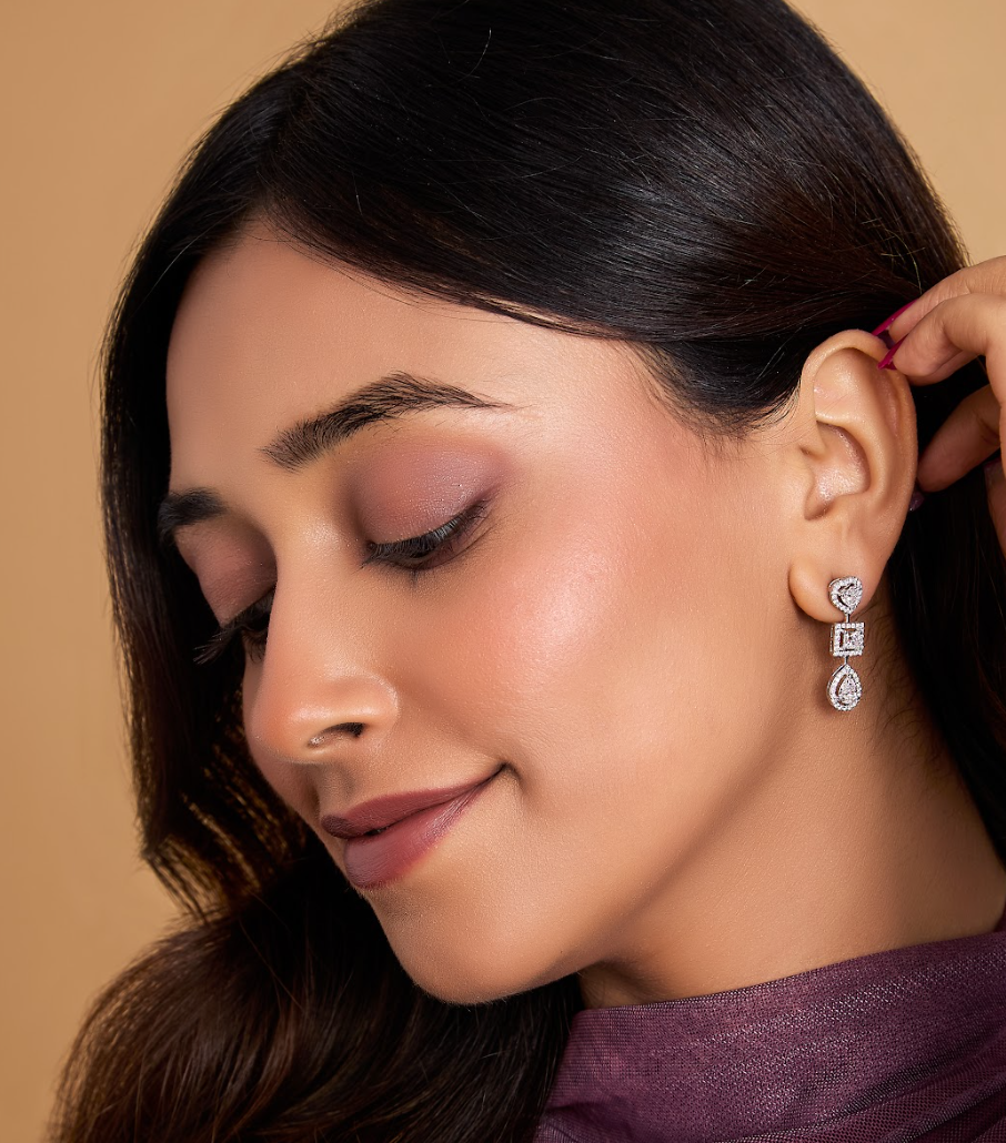 14K Gold Lab-diamond Trio Drop Earring