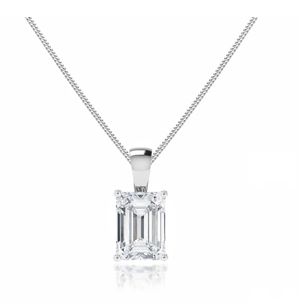 14K Gold Emerald Cut Lab Diamond Pendant Necklace