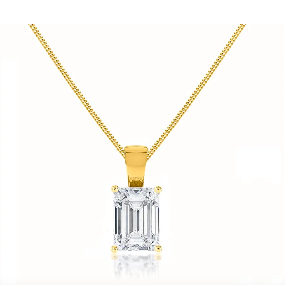 14K Gold Emerald Cut Lab Diamond Pendant Necklace