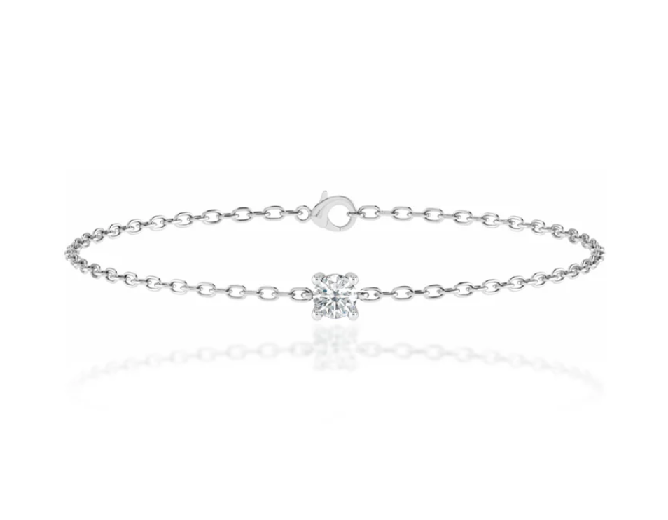 14K Gold Delicate Lab Diamond Round Solitaire Bracelet