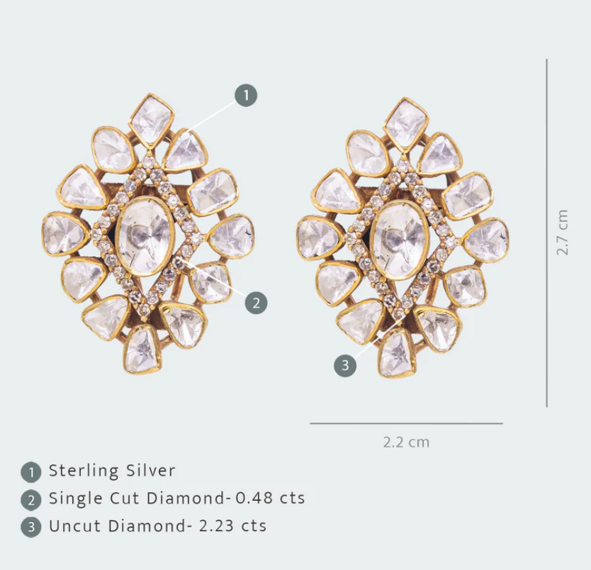 925 Silver Malti Uncut Diamond Stud Earring