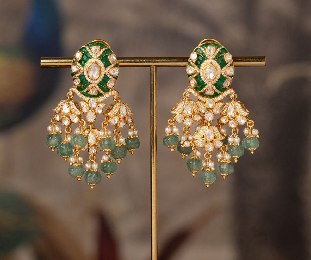 925 Silver Palak Polki Drop Earring