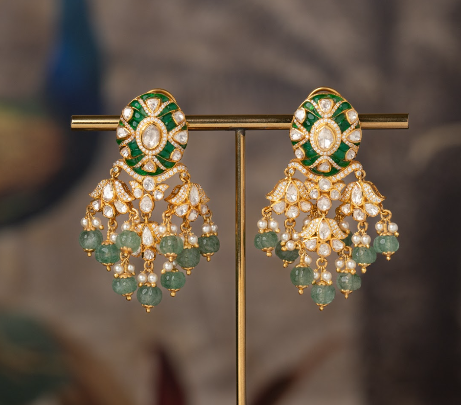 925 Silver Palak Polki Drop Earring