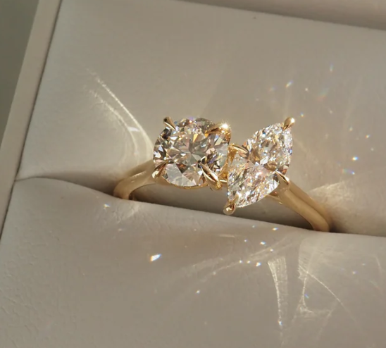 14K Gold Marquise Toi Et Moi Lab Diamond Ring