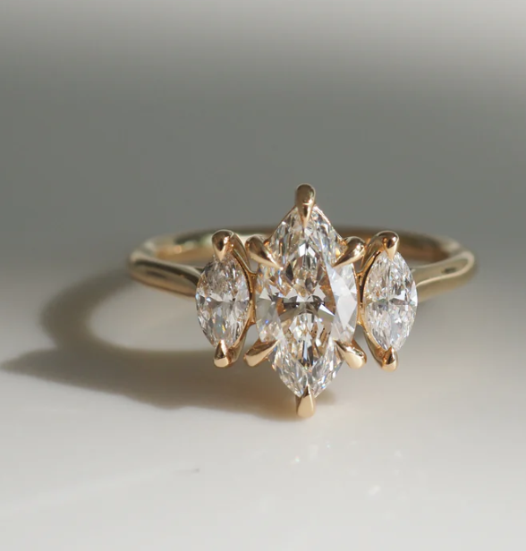 14K Gold Jolene Marquise Trio Lab Diamond Ring