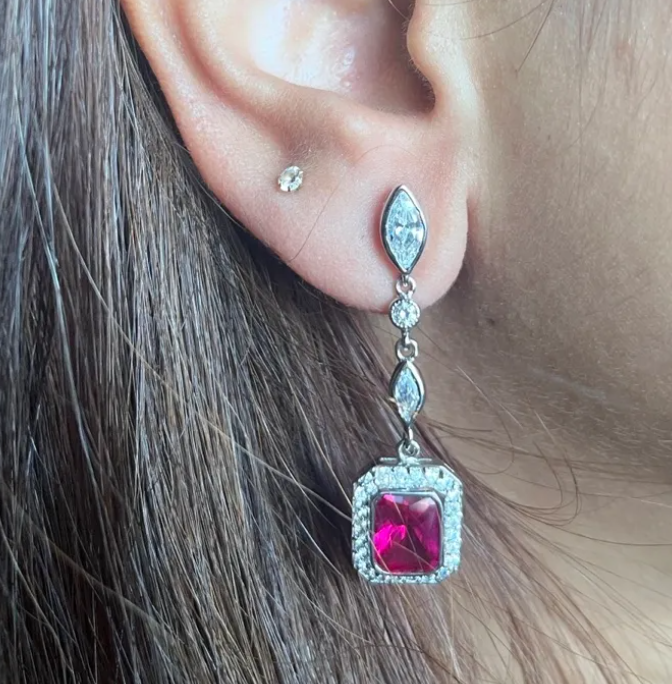 925 Silver Ruby Drop Earrings