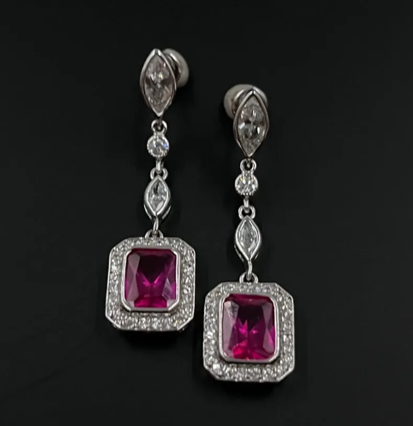 925 Silver Ruby Drop Earrings