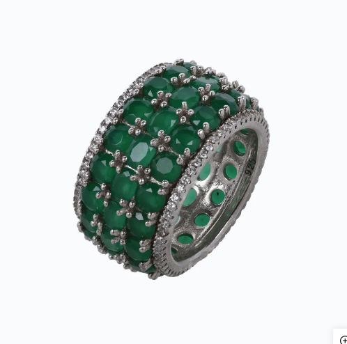 925 Silver Hira Emerald CZ Ring