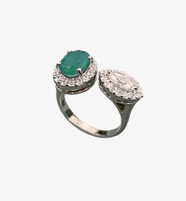 925 Silver Debbie Emerald CZ Ring