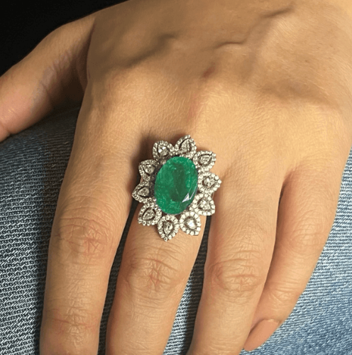 925 Silver Ashva Emerald CZ Ring