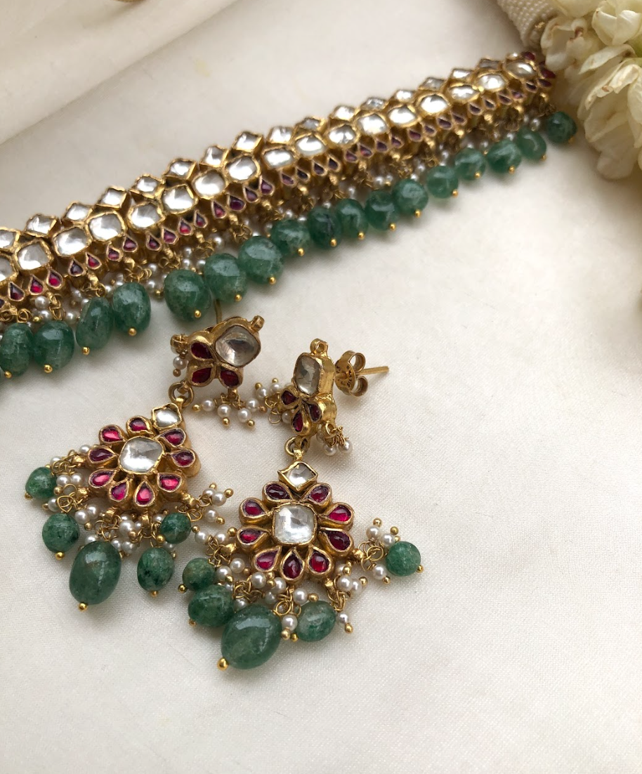 925 Silver Mehr Kundan Ruby Choker Necklace Set