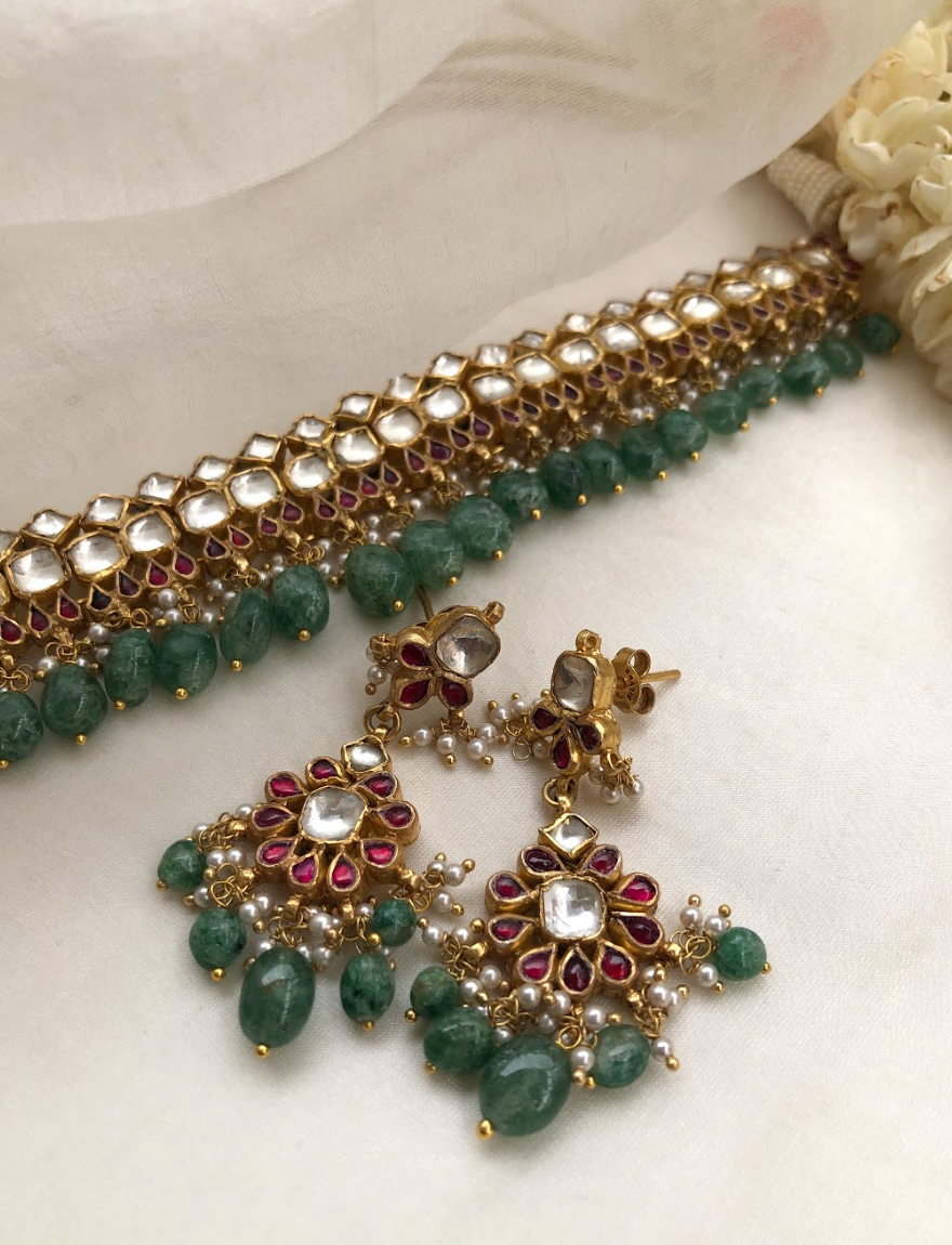 925 Silver Mehr Kundan Ruby Choker Necklace Set