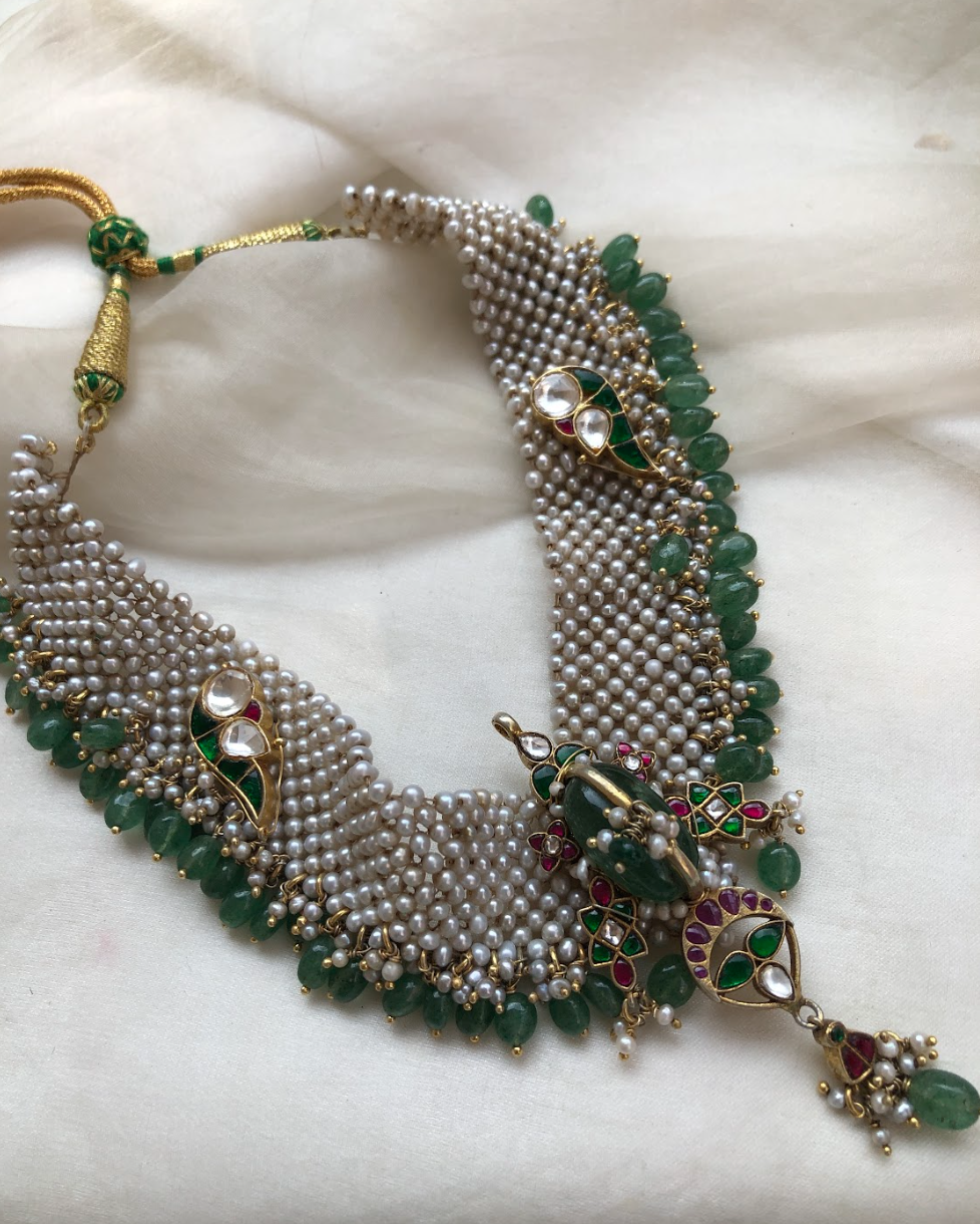 925 Silver Shehnaz Moti Patti Necklace