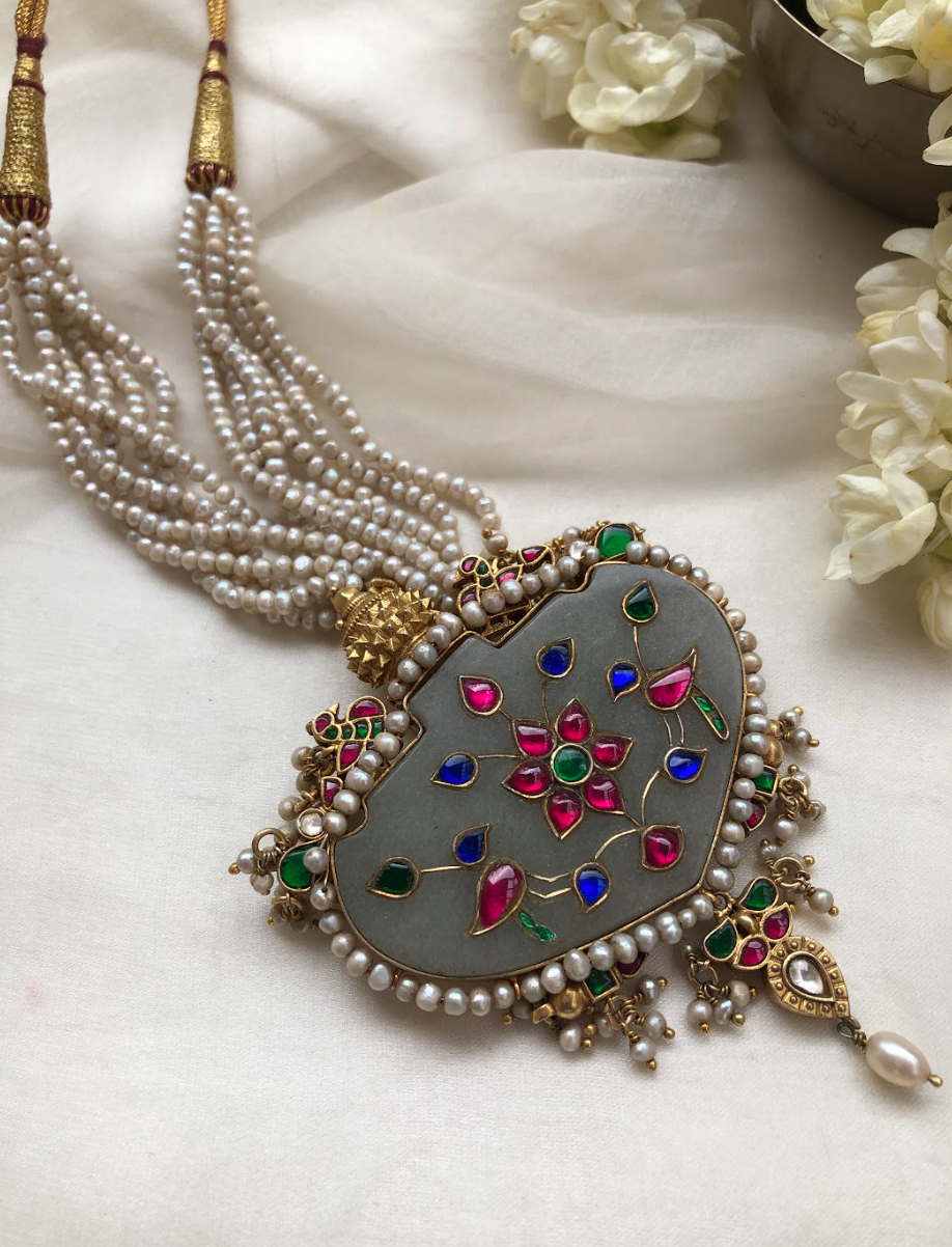 925 Silver Kundan Pearl Pendant Necklace