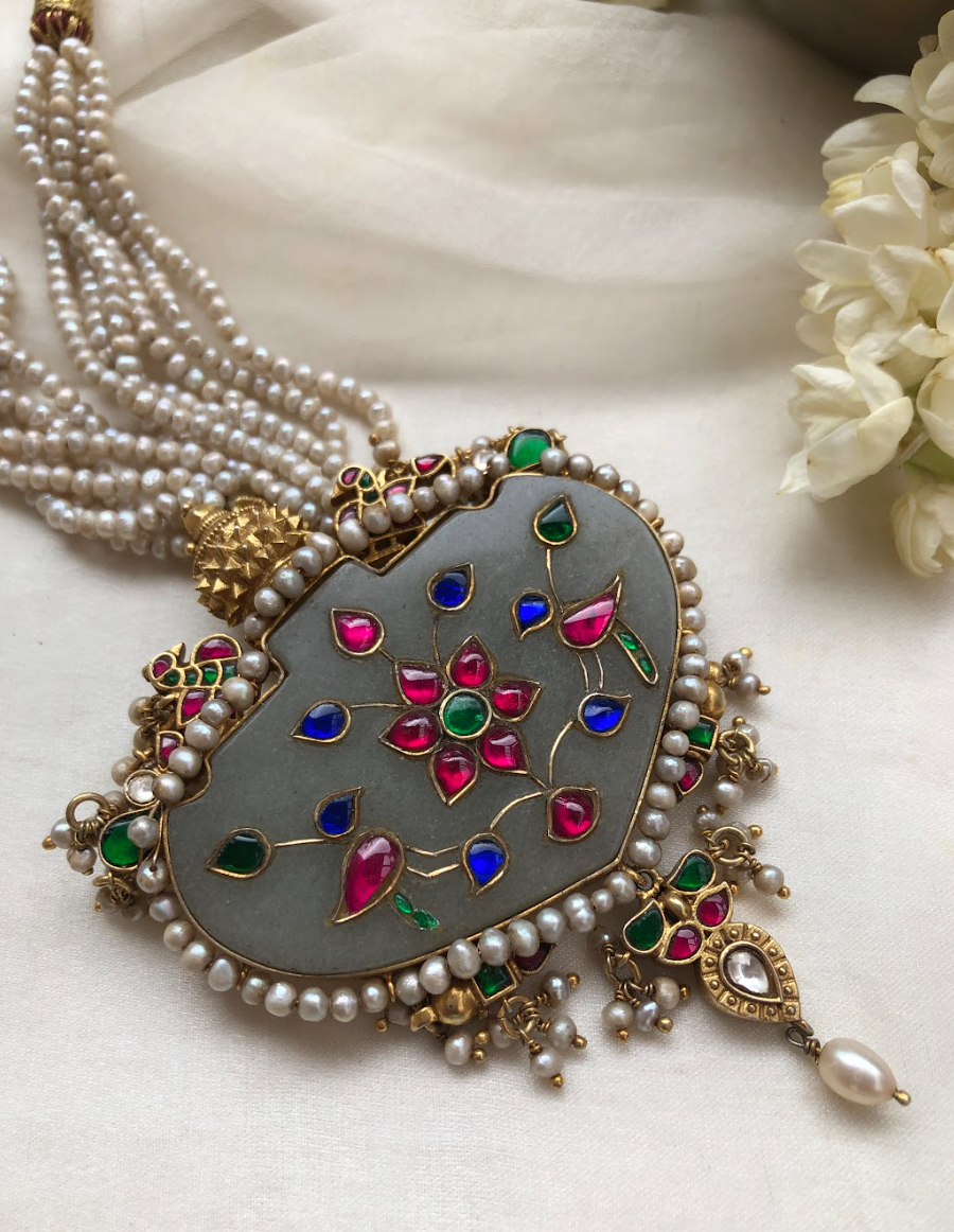 925 Silver Kundan Pearl Pendant Necklace