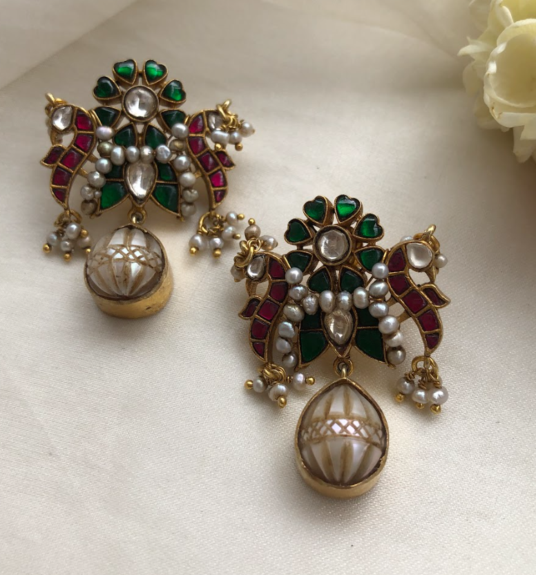 925 Silver Drishti Kundan Pearl Drop Earrings