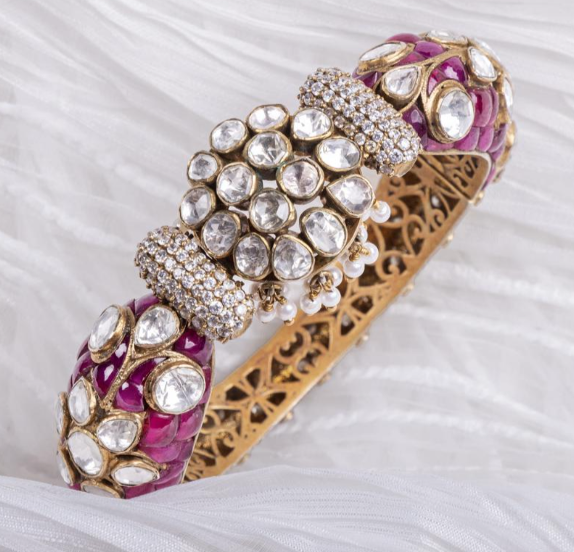 925 Silver Kanan Ruby Gajra Bangle