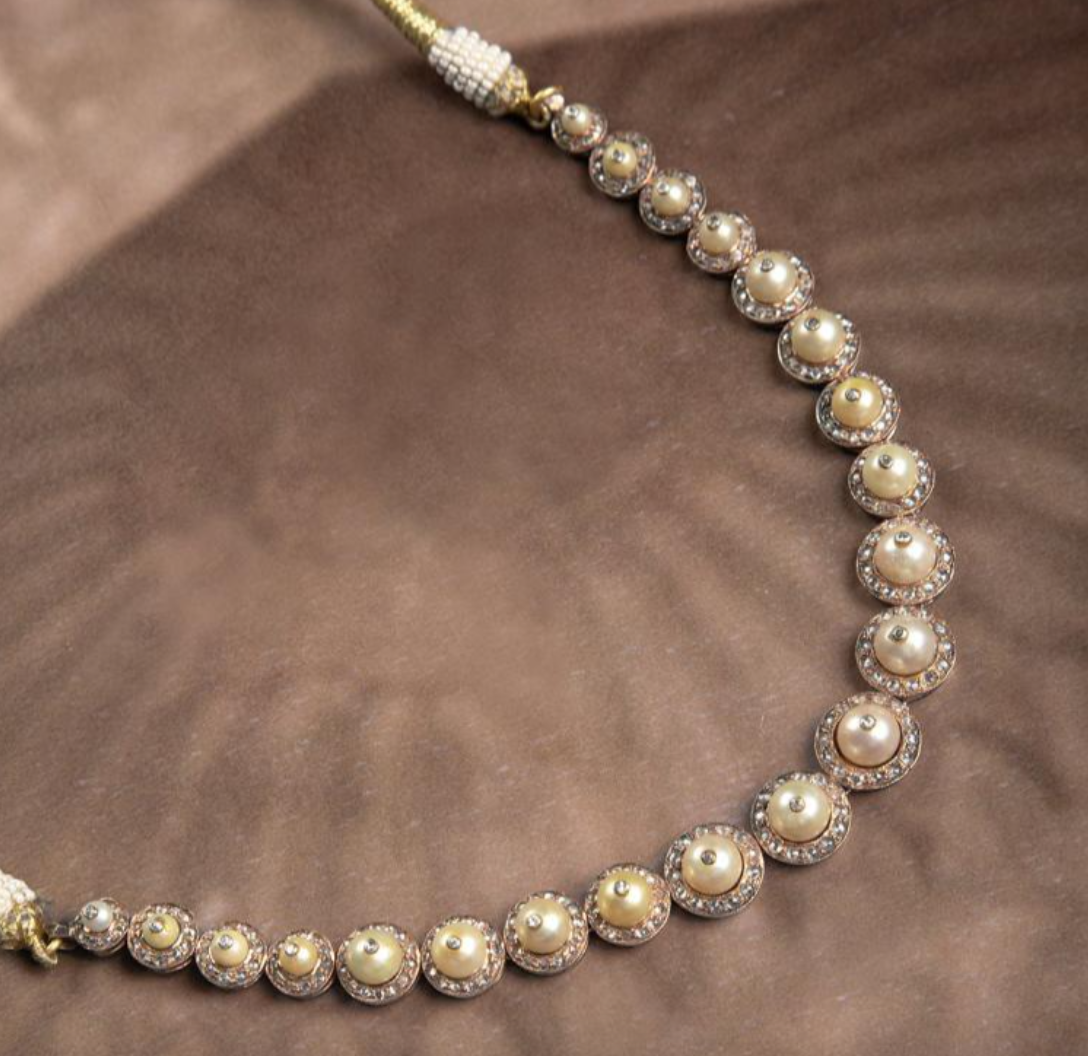 925 Silver Heeramandi Statement Pearl CZ Necklace