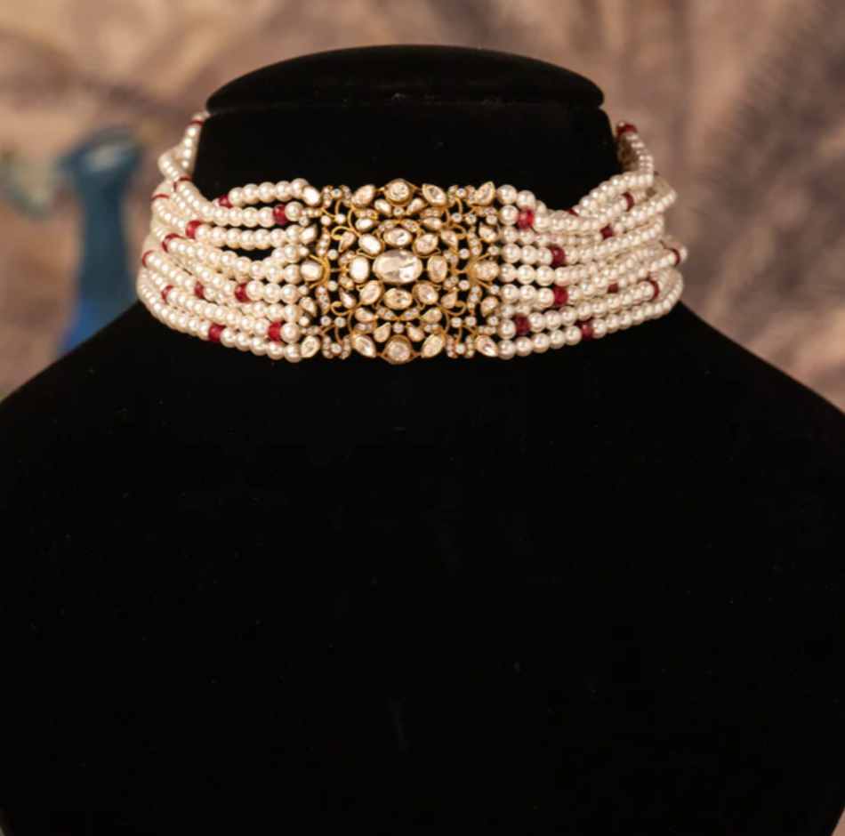 925 Silver Nazal Polki Choker Necklace