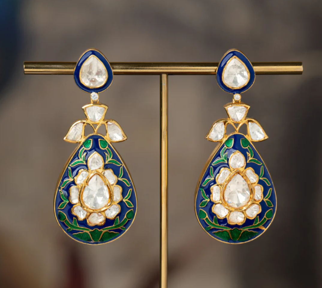 925 Silver Satya Polki Meena Earring