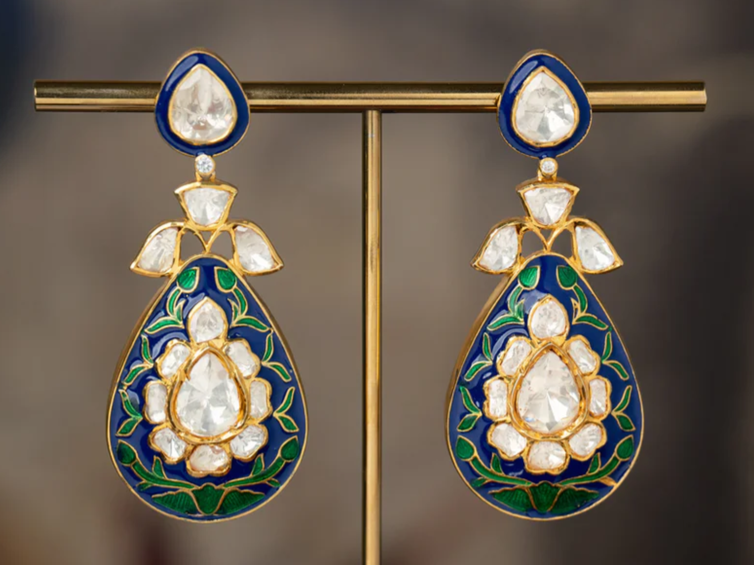 925 Silver Satya Polki Meena Earring