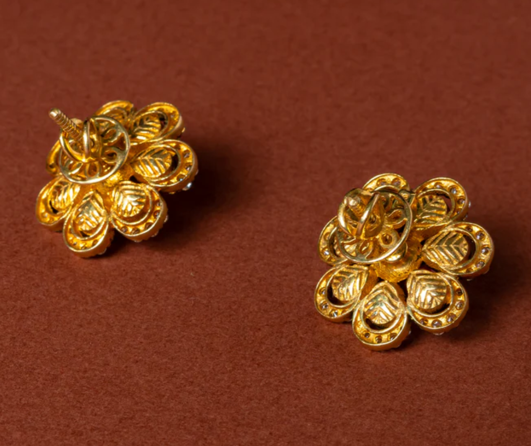 925 Silver Floral Polki Ruby Studs