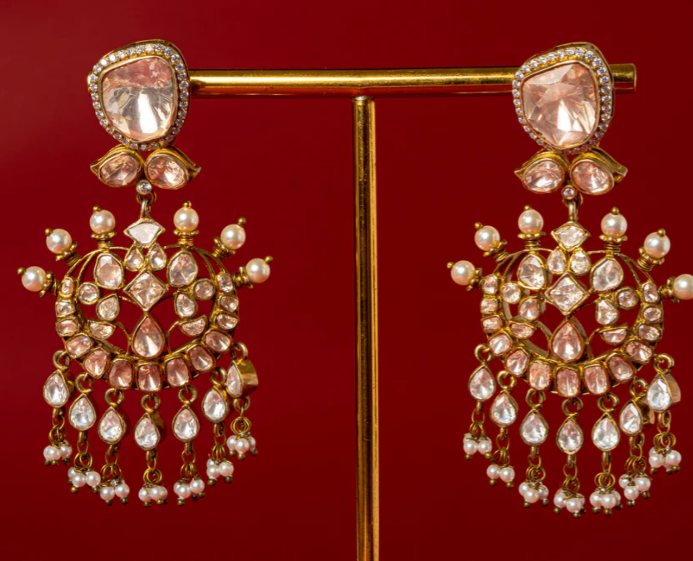 925 Silver Simaya Polki Chandbali Earrings