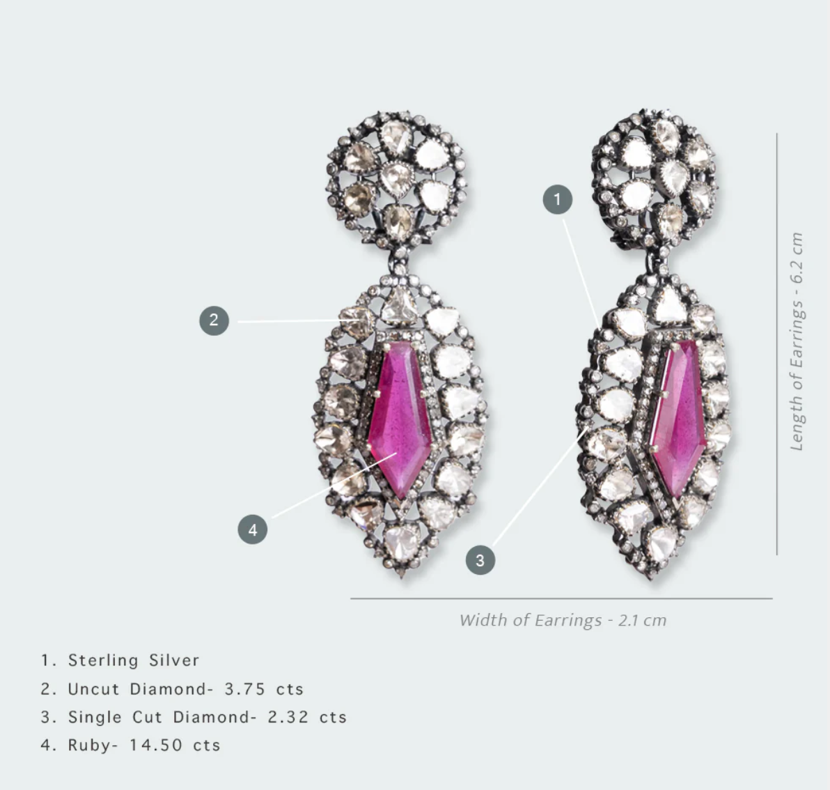 925 Silver Sequira Ruby Uncut Diamond Earrings